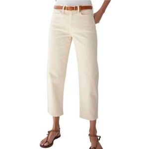 AYR The Beat Drop Jeans Cream Barrel Leg Ankle Crop High Rise Womens Size 31